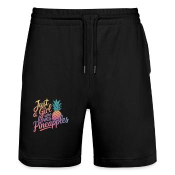 Pineapple tropical hawaiian fruit - Stanley/Stella Trainer Unisex Organic Jogging Shorts - black - Front - Nik (191cm) & Marisol (170cm)