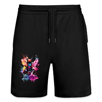 Ant Cool in Watercolors. Illustration. Neon - Stanley/Stella Trainer Unisex Organic Jogging Shorts - black - Front - Nik (191cm) & Marisol (170cm)