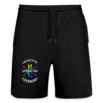 TShirtDesign für Skifahrerin "apres ski lehrerin"  - Stanley/Stella Unisex Bio Joggingshorts Trainer  - Schwarz - Vorne - Nik (191cm) & Marisol (170cm)