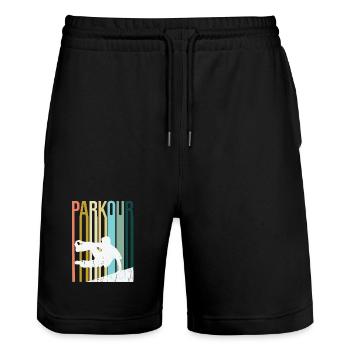Parkour Retro - Stanley/Stella Unisex Bio Joggingshorts Trainer  - Schwarz - Vorne - Nik (191cm) & Marisol (170cm)