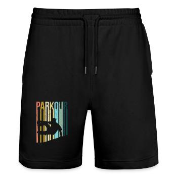Parkour Retro - Stanley/Stella Unisex Bio Joggingshorts Trainer  - Schwarz - Vorne - Nik (191cm) & Marisol (170cm)