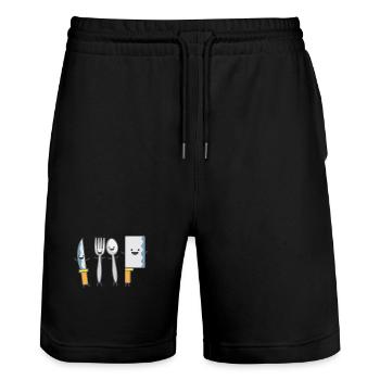 Kindermotiv tanzendes Besteck Kindershirt Besteck - Stanley/Stella Unisex Bio Joggingshorts Trainer  - Schwarz - Vorne - Nik (191cm) & Marisol (170cm)