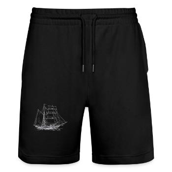 Sail T-shirt sailboat with drawn ship - Stanley/Stella Trainer Unisex Organic Jogging Shorts - black - Front - Nik (191cm) & Marisol (170cm)
