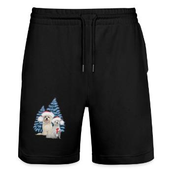 Weihnachtsnetter Hund mit Eichhörnchen - Stanley/Stella Unisex Bio Joggingshorts Trainer  - Schwarz - Vorne - Nik (191cm) & Marisol (170cm)
