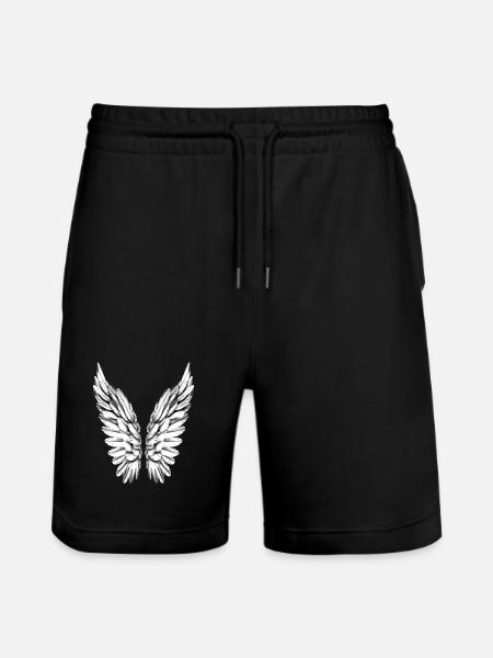 Angel Wing Silver White Angel Wings Angel Wings - Stanley/Stella Trainer Unisex Organic Jogging Shorts - black