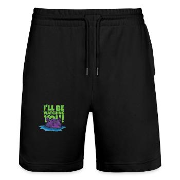Witziges Nilpferd mit Text - Stanley/Stella Unisex Bio Joggingshorts Trainer  - Schwarz - Vorne - Nik (191cm) & Marisol (170cm)