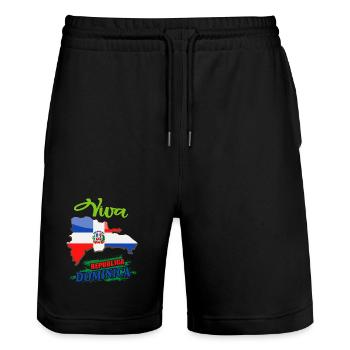 Dominikanische Republik Flaggen Design - Stanley/Stella Unisex Bio Joggingshorts Trainer  - Schwarz - Vorne - Nik (191cm) & Marisol (170cm)