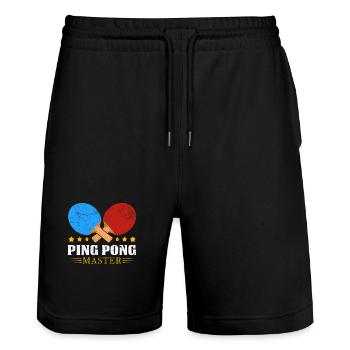 PingPong Master Logo - Stanley/Stella Trainer Unisex Organic Jogging Shorts - black - Front - Nik (191cm) & Marisol (170cm)