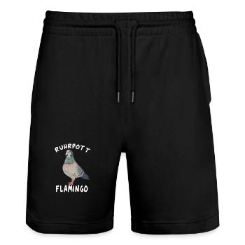 Ruhrpott Flamingo Taube - Stanley/Stella Unisex Bio Joggingshorts Trainer  - Schwarz - Vorne - Nik (191cm) & Marisol (170cm)