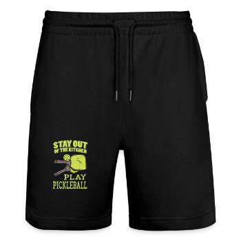 Pickleball Pickleball Spieler - Stanley/Stella Unisex Bio Joggingshorts Trainer  - Schwarz - Vorne - Nik (191cm) & Marisol (170cm)