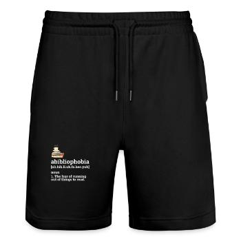 Bücher Lesen Definition - Stanley/Stella Unisex Bio Joggingshorts Trainer  - Schwarz - Vorne - Nik (191cm) & Marisol (170cm)
