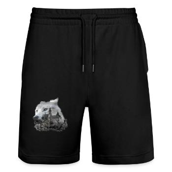 Wolf, Wolfskopf und der Harz - Stanley/Stella Unisex Bio Joggingshorts Trainer  - Schwarz - Vorne - Nik (191cm) & Marisol (170cm)