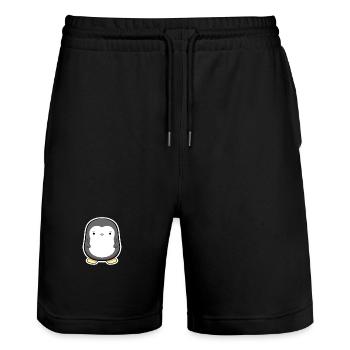 Autocollant de dessin animé du petit manchot - Short de jogging bio TRAINER Stanley/Stella unisexe - noir - Devant - Nik (191cm) & Marisol (170cm)