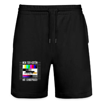 70er Jahre Kostüm Sendepause Testbild 70s Party - Stanley/Stella Unisex Bio Joggingshorts Trainer  - Schwarz - Vorne - Nik (191cm) & Marisol (170cm)