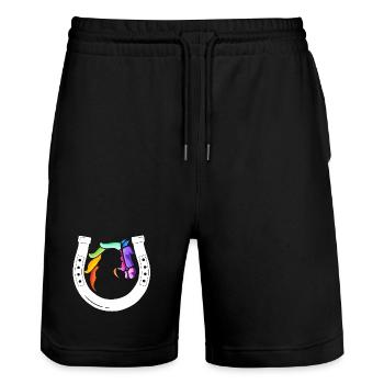 Rainbow Receiver Horseshoe - Stanley/Stella Trainer Unisex Organic Jogging Shorts - black - Front - Nik (191cm) & Marisol (170cm)