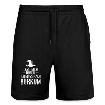 Lasst mich durch ich muss nach Borkum Möwe - Stanley/Stella Unisex Bio Joggingshorts Trainer  - Schwarz - Vorne - Nik (191cm) & Marisol (170cm)