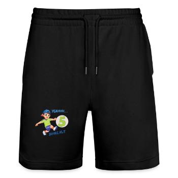 Kindergeburtstagsdesign mit Zahl 5 - Stanley/Stella Unisex Bio Joggingshorts Trainer  - Schwarz - Vorne - Nik (191cm) & Marisol (170cm)