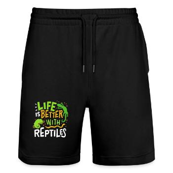 Reptile lizard - Stanley/Stella Trainer Unisex Organic Jogging Shorts - black - Front - Nik (191cm) & Marisol (170cm)