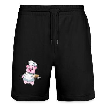 Schwein Bäcker Kuchen Backen - Stanley/Stella Unisex Bio Joggingshorts Trainer  - Schwarz - Vorne - Nik (191cm) & Marisol (170cm)