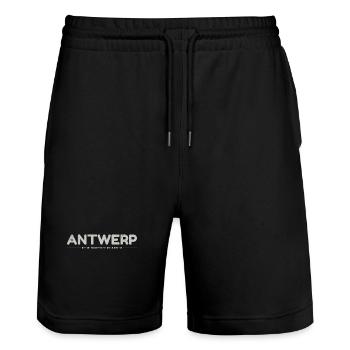 Antwerp Antwerp Gps Coordinates - Stanley/Stella Trainer Unisex Organic Jogging Shorts - black - Front - Nik (191cm) & Marisol (170cm)