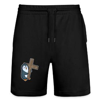 Pinguin und Kreuz Religion - Stanley/Stella Unisex Bio Joggingshorts Trainer  - Schwarz - Vorne - Nik (191cm) & Marisol (170cm)