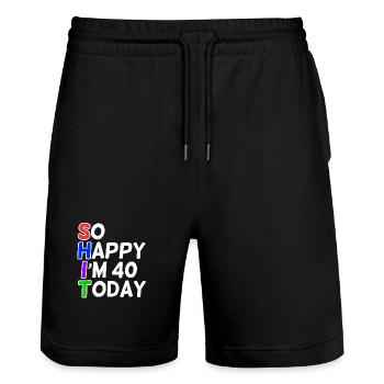 sehr glücklich 40 Jahre alt - Stanley/Stella Unisex Bio Joggingshorts Trainer  - Schwarz - Vorne - Nik (191cm) & Marisol (170cm)