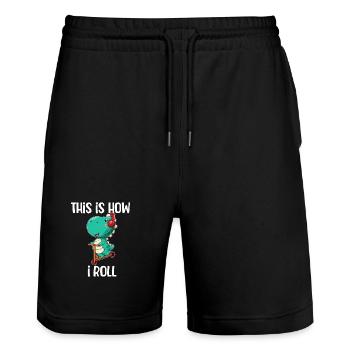 Scooter Dinosaurier - Stanley/Stella Unisex Bio Joggingshorts Trainer  - Schwarz - Vorne - Nik (191cm) & Marisol (170cm)