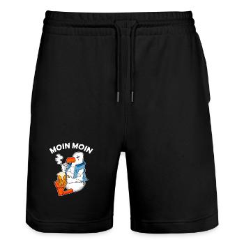 Gefährliche Möwe Moin Moin - Stanley/Stella Unisex Bio Joggingshorts Trainer  - Schwarz - Vorne - Nik (191cm) & Marisol (170cm)