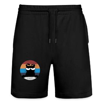 Grumpy Katze - Stanley/Stella Trainer Unisex Organic Jogging Shorts - black - Front - Nik (191cm) & Marisol (170cm)