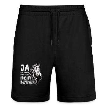 Rieche nach Pferd Nein Kein Problem Pferdenarr - Stanley/Stella Unisex Bio Joggingshorts Trainer  - Schwarz - Vorne - Nik (191cm) & Marisol (170cm)