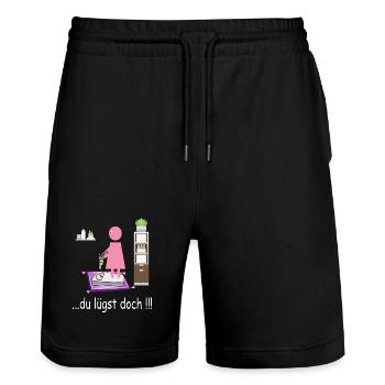 Lustiges Badezimmer Bild - Stanley/Stella Unisex Bio Joggingshorts Trainer  - Schwarz - Vorne - Nik (191cm) & Marisol (170cm)