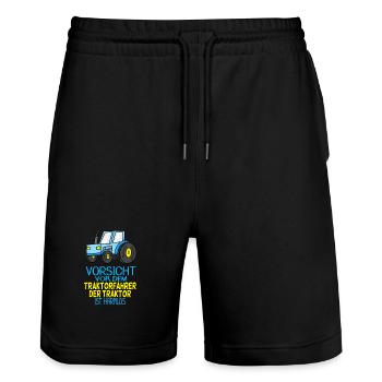 Trecker Traktorfahrer Geschenk - Stanley/Stella Unisex Bio Joggingshorts Trainer  - Schwarz - Vorne - Nik (191cm) & Marisol (170cm)