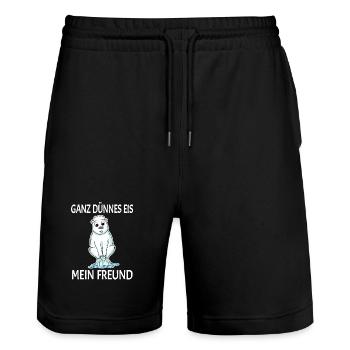 Eisbär dünnes Eis - lustiger Spruch - Stanley/Stella Unisex Bio Joggingshorts Trainer  - Schwarz - Vorne - Nik (191cm) & Marisol (170cm)