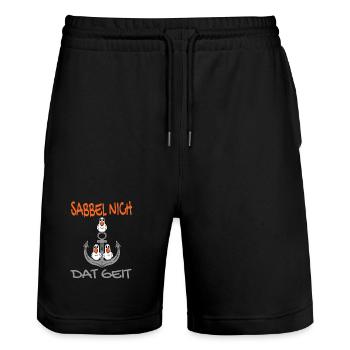 Anker mit Möwen Sabbel Nich Dat Geit - Stanley/Stella Unisex Bio Joggingshorts Trainer  - Schwarz - Vorne - Nik (191cm) & Marisol (170cm)