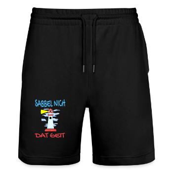 Leuchtturm - Sabbel Nich Dat Geit - Plattdeutsch - Stanley/Stella Unisex Bio Joggingshorts Trainer  - Schwarz - Vorne - Nik (191cm) & Marisol (170cm)