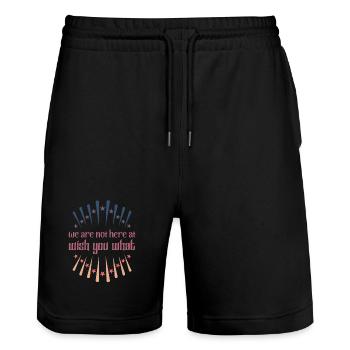 We are not here at wish you what Denglisch Retro - Stanley/Stella Unisex Bio Joggingshorts Trainer  - Schwarz - Vorne - Nik (191cm) & Marisol (170cm)