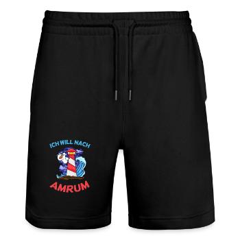 Amrum Nordsee - Stanley/Stella Unisex Bio Joggingshorts Trainer  - Schwarz - Vorne - Nik (191cm) & Marisol (170cm)