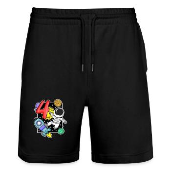 4th birthday astronaut 4 years boys gift - Stanley/Stella Trainer Unisex Organic Jogging Shorts - black - Front - Nik (191cm) & Marisol (170cm)