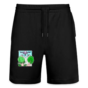 drone - Stanley/Stella Trainer Unisex Organic Jogging Shorts - black - Front - Nik (191cm) & Marisol (170cm)