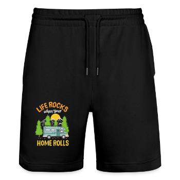 Wohnmobil Camping Camper - Stanley/Stella Unisex Bio Joggingshorts Trainer  - Schwarz - Vorne - Nik (191cm) & Marisol (170cm)