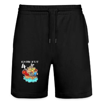 4. Geburtstag Geburtstagskind Piratenschiff - Stanley/Stella Unisex Bio Joggingshorts Trainer  - Schwarz - Vorne - Nik (191cm) & Marisol (170cm)