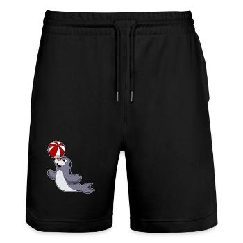 Seehund Schwimmen Wasserball Sommer - Stanley/Stella Unisex Bio Joggingshorts Trainer  - Schwarz - Vorne - Nik (191cm) & Marisol (170cm)
