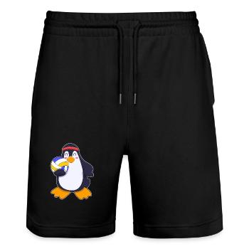Penguin Volleyball Player Volleyball - Stanley/Stella Trainer Unisex Organic Jogging Shorts - black - Front - Nik (191cm) & Marisol (170cm)