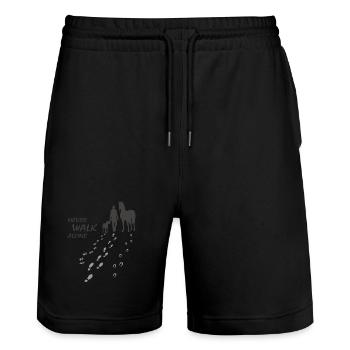 Never walk alone - Hund Pferd Reiter gemeinsam - Stanley/Stella Unisex Bio Joggingshorts Trainer  - Schwarz - Vorne - Nik (191cm) & Marisol (170cm)