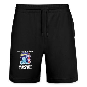 Texel Leuchtturm Nordsee - Stanley/Stella Unisex Bio Joggingshorts Trainer  - Schwarz - Vorne - Nik (191cm) & Marisol (170cm)