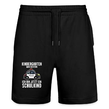 Einschulung Polizei Jungen Schulkind Geschenk - Stanley/Stella Unisex Bio Joggingshorts Trainer  - Schwarz - Vorne - Nik (191cm) & Marisol (170cm)