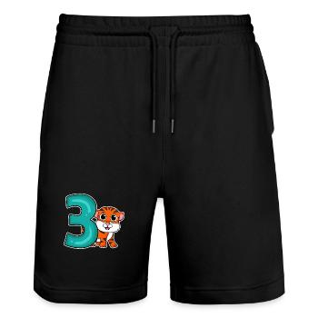 3 Jahre alt - 3. Geburtstag - Kindergeburtstag - Stanley/Stella Unisex Bio Joggingshorts Trainer  - Schwarz - Vorne - Nik (191cm) & Marisol (170cm)