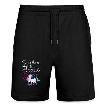 Einhorn "Ich bin die Braut" - Stanley/Stella Unisex Bio Joggingshorts Trainer  - Schwarz - Vorne - Nik (191cm) & Marisol (170cm)