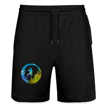 Mountaineer Dad Father's Day Watercolor Climber - Stanley/Stella Trainer Unisex Organic Jogging Shorts - black - Front - Nik (191cm) & Marisol (170cm)