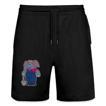 Elephant as farmer with shovel - Stanley/Stella Trainer Unisex Organic Jogging Shorts - black - Front - Nik (191cm) & Marisol (170cm)